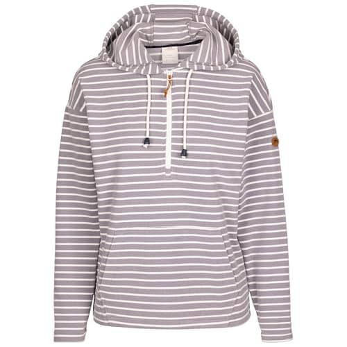 Image of Trespass Womens Casual Hoodie Softly - Yarn-Dyed Stripe, Soft Hand Feel, Brushed, Grown on Hood, Cord Ties, Kangaroo Pocket, 1/2 Zip, Side Vents, Long Sleeves, Contrast Trims