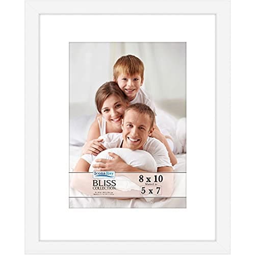 Image of Icona Bay - 10x8 White Picture Frame with Removable Mat for 7x5 Photo - Modern Style Engineered Wood Frame - Table Top or Wall Mount - Bliss Collection