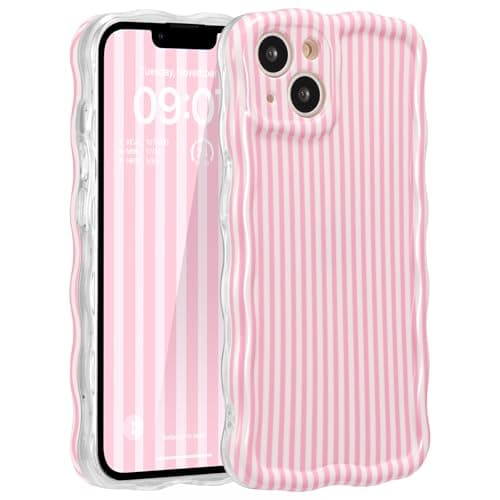 Image of ZCDAYE for iPhone 14 Plus/15 Plus Case Cute Wavy Aethetic Printed Phone Case for Women Girls, Soft TPU Shockproof Full Camera Protective Cases for iPhone 14 Plus/15 Plus,Pink Stripes