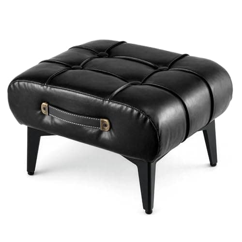 Image of GreenWhim Faux Leather Ottoman Pouf Stool 36.5x30x23.5CM – Multifunctional Accent Table Footrest Seat for Living Room Bedroom (Black)