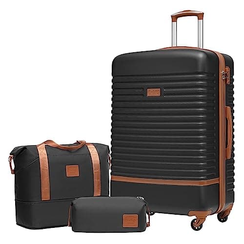 Image of COOLIFE Suitcase Set 3PC - 28" Lightweight ABS Hard Shell Luggage + Travel Bag， Large Suitcase with 360° Wheels, TSA Locks for Family Travel, Cruise & Long Trips Black/Brown