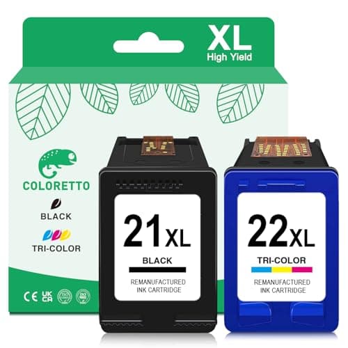 Image of COLORETTO 21XL 22XL for HP 21 22 XL for Deskjet F2280 F2180 F4180 F4190 D1460 D1530 D2360 Officejet 4300 4315 J3680 PSC 1410 1417 Black and Colour Printer Ink Cartridge Replacement