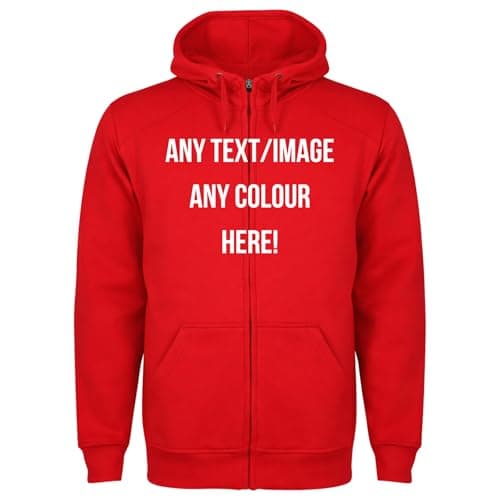 Image of Style It Up Personalised Adults Unisex Mens Ladies Full Zip Hoodies Womens Fleece Sweatshirt Plain Top (RED, 2XL)