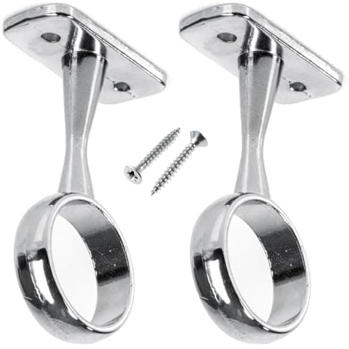 Image of 2 Pack 19mm Chrome Wardrobe Rail Centre Support Brackets – Round Flange Sockets with Screws for Ceiling or Top-Mounted Rails