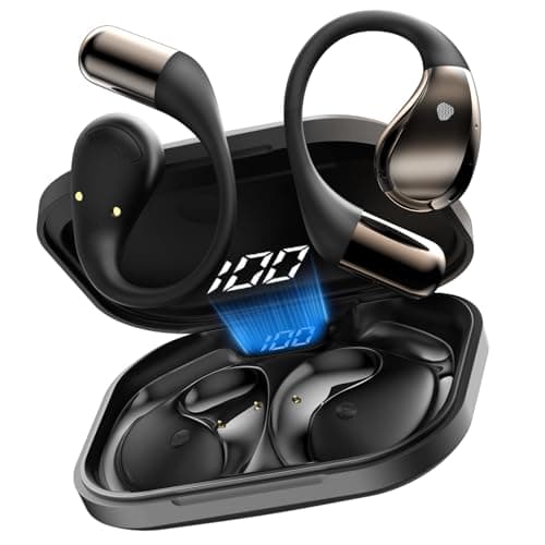 Image of Conyat Open-Ear Headphones, Bluetooth 6.0 Wireless Earbuds Powerful Sound, 40H Open Ear Earbuds with Mic, Adjustable Ear Hooks, Ultra-Comfort, IPX7 Waterproof Earphones for Workouts/Running, Black