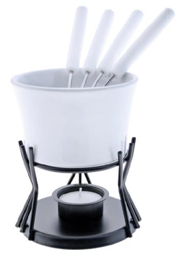 Image of Swissmar F66321 Kindle Chocolate Fondue Set 7-Piece, Ceramic/Stainless Steel, White, 250ml, Tealight Candle Heated/Microwave and Oven Safe, Dishwasher Safe, Gift Boxed