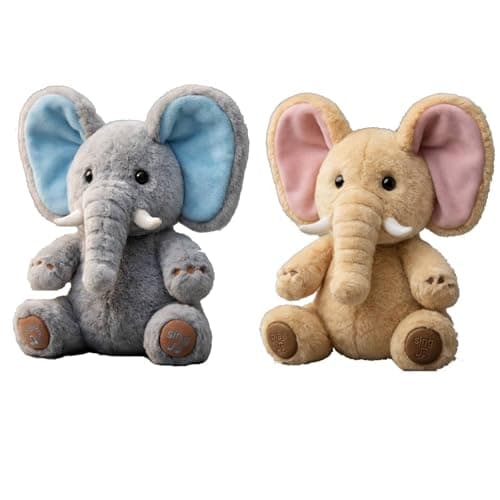 Image of Peek A Boo Elephant Talking Singing Elephant Plush, Singing Comfort Toy - Rechargeable Version, Interactive Teddy for Baby Tollders Kids Boys Girls Gift Adjust Sound (2Pc)