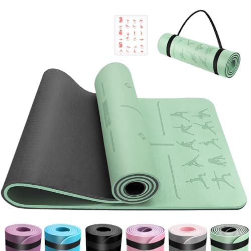 Image of Yoga Mat with Alignment Lines,TPE 6mm Sports Exercise Mat,Non-Slip,for Gymnastics,Pilates,Home, Travel,Gymnastics Mat with Storage Straps,Yoga Mats for Women and Men,183x61x1cm