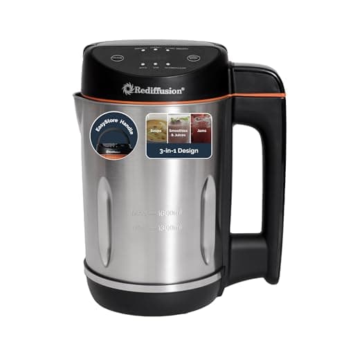 Image of Rediffusion 3-in-1 Soup Maker, Smoothie Blender & Jam Maker, 1.6L, Easy Read Angled Digital Display, Auto-Stir & Overspill Sensor, Makes 4-6 Portions of Soup, Easy Clean, 1000W, Black - REDSM003B
