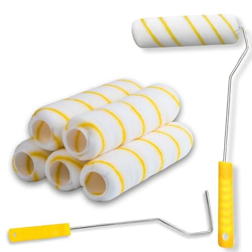 Image of AHG 4″ Long-Handled Radiator Roller Set – Extendable Painter’s Pole for High Reach & Skirting Boards – Includes One Long Handle + 5 Roller Heads – Ideal for Radiators, Tight Corners & DIY Decorating