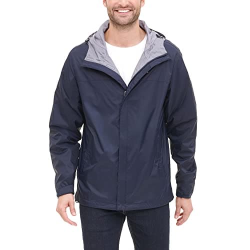 Image of Tommy Hilfiger Men's Lightweight Breathable Waterproof Hooded Rain Jacket Raincoat, Navy, M