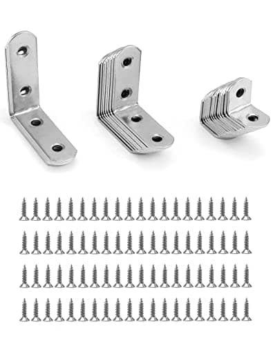 Image of QWORK® L Brackets for Wood , 28pcs Corner Brace , Stainless Steel , 16x20mm , 16x40mm , 16x50mm , 90 Degree L Shaped Brackets for Furniture Fixation
