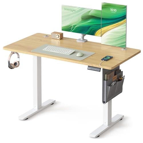 Image of VASAGLE Electric Standing Desk, Height Adjustable Desk, 120 x 60 cm, 4 Memory Heights, USB-C Port, Storage Pocket, for Home Office, Study, Golden Oak LSD132YA02