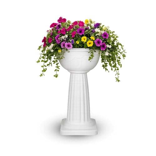 Image of HOMION Pedestal Flower Plant Pot Planter 40cm White Jardinière Round Planter Pot Venetian Plastic Garden Bowl Free Standing