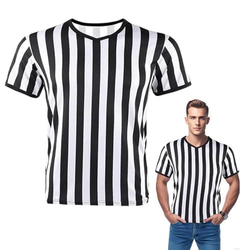 Image of Mens Official Umpire Jersey, V-Neck Stripe Men's Referee Shirt,Soft and Breathable Official Umpire Shirt for Basketball Football Soccer