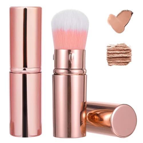 Image of 2 Pack Retractable Blusher and Kabuki Makeup Brush with Cover, Portable Travel Brush for Liquid Foundation Powder Bronzer, Professional Face Blender and Concealer for Women and Daily Use​