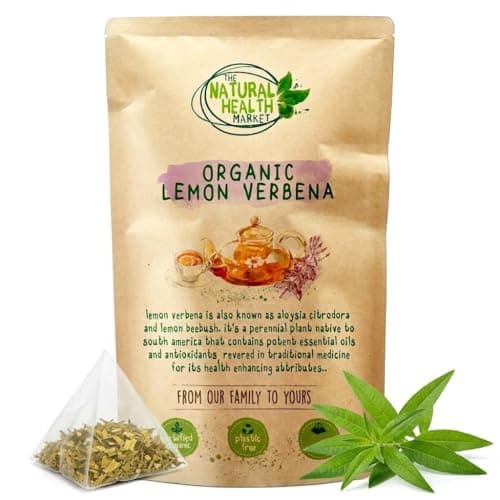 Image of Organic Lemon Verbena Tea Bags (50 Plastic Free Tea Temples) – Pure Lemon Verbena Herbal Tea – Caffeine Free Infusion – Biodegradable Plant-Based Bags