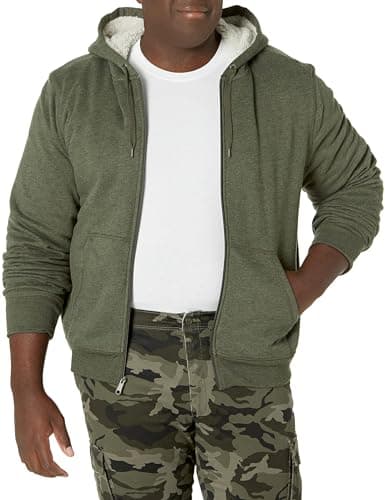 Image of Amazon Essentials Men's Sherpa-Lined Full-Zip Fleece Hoodie, Olive, M