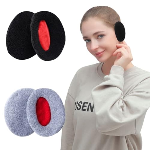 Image of BDSHUNBF 2 Pair Ear Muffs Ear Warmers, Winter Ear Warmers Bandless, Women Earmuffs Ear Bags, Ear Warmer Winter Ear Muffs Winter Polar Fleece Ear Bags Soft Ear (black + gray, M)