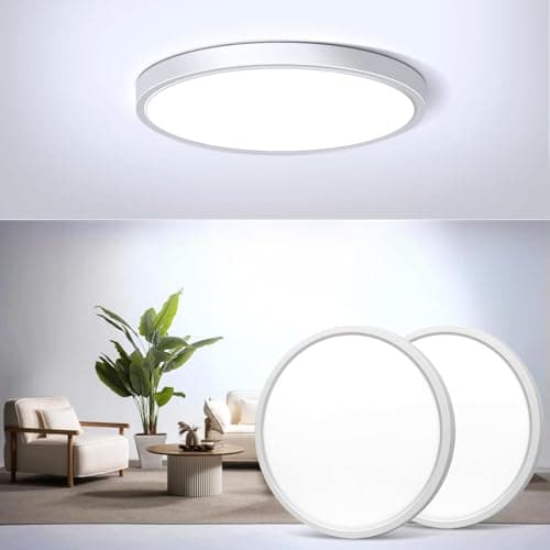 Image of 2-Pack LED Flush Mount Ceiling Light, 4000K Natural White Bathroom Light, 1500LM, Flat Modern Round Lighting, 7in/18cm 120W Equivalent White Ceiling Lamp for Kitchens, Bedrooms, Hallway.etc