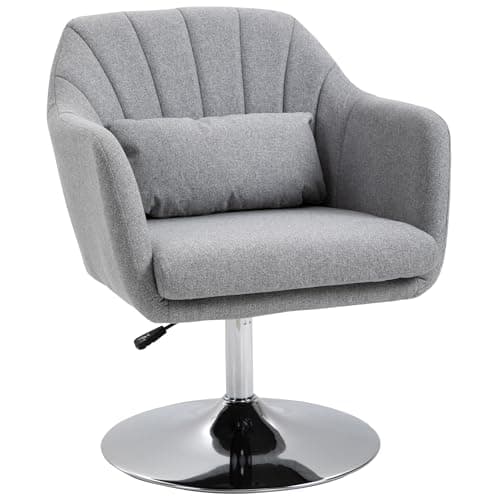Image of HOMCOM Swivel Linen Fabric Accent Chair for Living Room Contemporary Vanity Armchair with Adjustable Height Thick Cushion Lumbar Support Armrest for Bedroom Office Light Grey
