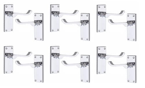 Image of Golden Grace 6 Pairs Victorian Scroll Lever Latch Internal Door Handles in Silver Polished Chrome Finish, Classic Interior Premium Quality - 120mm Long