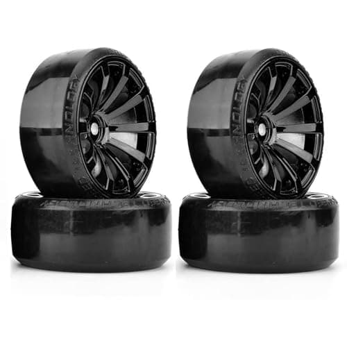 Image of KINGCOO RC Drift Car Wheel and Tyre, 4PCS 63mm Hard Tires 10 Spoke Plastic Wheel Rims for 1/10 On-Road Racing Drifting Car Spare Parts for HSP Tamiya HPI Kyosho (Black)
