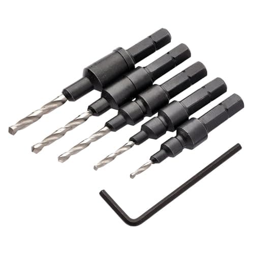 Image of Draper 5 pcs Countersink Bit Set - 12431 - Pilot Drills and Countersinks At Same Time, HSS, Quick Change 1/4" Hex Shank