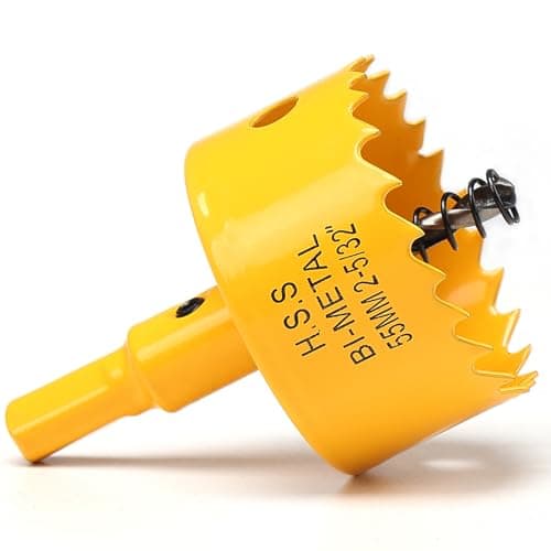 Image of 55mm Hole Saw, HSS Bi-Metal Hole Cutter with Drill Bit for Wood, Plastic, PVC, Fiberglass and Plasterboard, Yellow