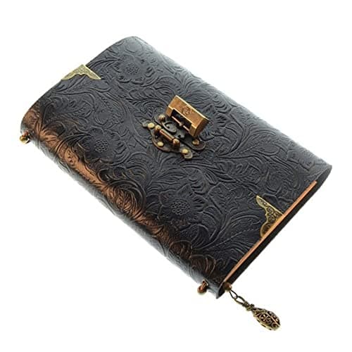 Image of DUnLap Notebook Embossed Pattern Soft Leather Travel Notebook with Lock and Key Diary Notepad Paper for Business Sketching & Writing Notebook A5(Noir)