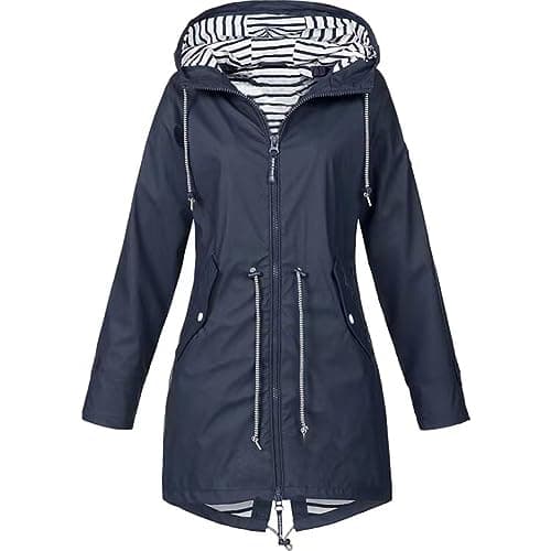Image of HIFI7 Women's Rain Jacket Lightweight Raincoat with Hood Waterproof Windbreaker Transition Jacket Breathable Coat (S, Navy blue)