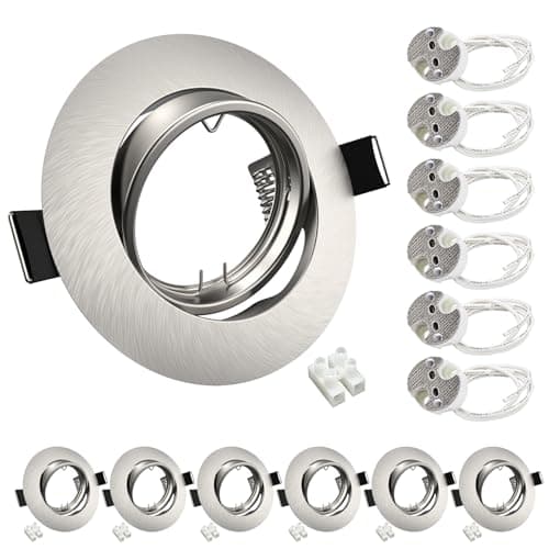 Image of Wondlumi 6X Downlights for Ceiling 12V GU5.3 Round Brushed Chrome Mounting Frame for Recessed Ceiling Lights 360° Tilt Swivel Spotlight Fitting with GU5.3 Lampholder, Cutout: 68-85mm, No Bulbs