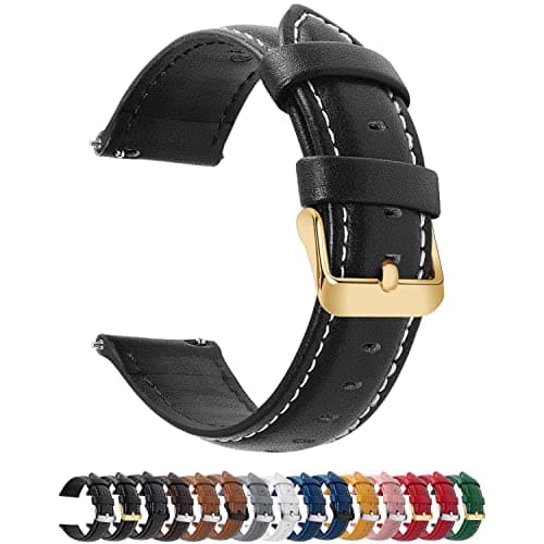 Image of Fullmosa Leather 18mm Watch Straps for Women and Men, Quick Release Replacement Strap Compatible for Garmin Vivoactive 4s, Withings Steel HR 36mm, Huawei Watch Women, Fossil Gen 3 4, Black-GD