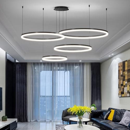 Image of Mikeru Round Pendant Light with 4 Rings(30+40+60+80CM), Modern Living Room Lights with 10%-100% Dimmable Brightness & 3000K/4500K/6000K Color Temperature Available, Pendant Light for Office/Hall