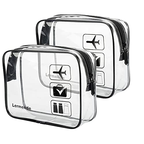 Image of 2pcs/Pack Lermende Clear Toiletry Bag TSA Approved Travel Carry On Airport Airline Compliant Bag Quart Sized 3-1-1 Kit Luggage Pouch (Black)