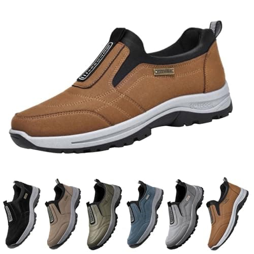 Image of Walking Shoes,Water Proof Shoes for Men UK,Slip On Trainers,with Arch Support,Outdoor Hiking Orthopedic Trainers Men's Waterproof Breathable Walking Hiking Trekking Footwear Brown