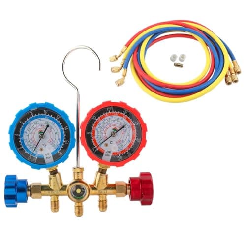 Image of Alide AC Manifold Gauge Set for R410A R32 R404A R134A, Air Conditioning Diagnostic Testing Tool with Color-Coded Meters1m Hoses