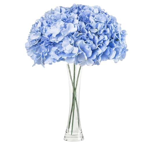Image of JOZMMZEOOA Hydrangea Artificial Flowers 3 Pieces Artificial Flowers 68 CM/26 Inches Fake Flowers Realistic Touch Faux Hydrangea Flowers, For Weddings,Offices,Cafes,Home Decor,Kitchens (Blue)