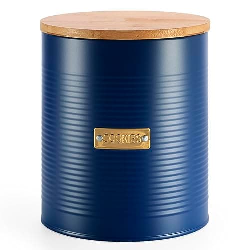 Image of EHC Round Cookie Biscuit Storage Container Jar with Airtight Lid, 2.8L- Navy