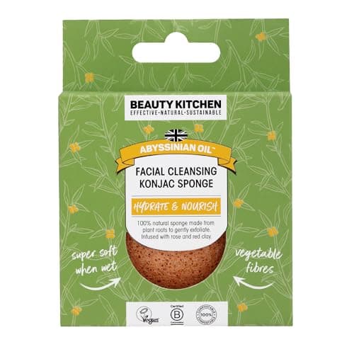 Image of Beauty Kitchen - Hydrating Abyssinian Oil Facial Cleansing Konjac Sponge - Gentle & Effective Facial Cleanser - Prevents Clogged Pores/Blackheads - Vegan/Cruelty Free