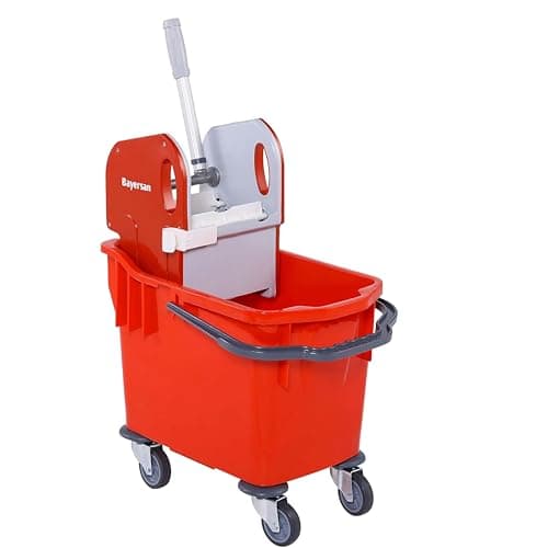 Image of 25L Industrial Kentucky Mop Bucket by Bayersan with Heavy-Duty Wringer & Wheels - Commercial Cleaning Bucket for Offices, Schools, Warehouses & Professional Use (Red)
