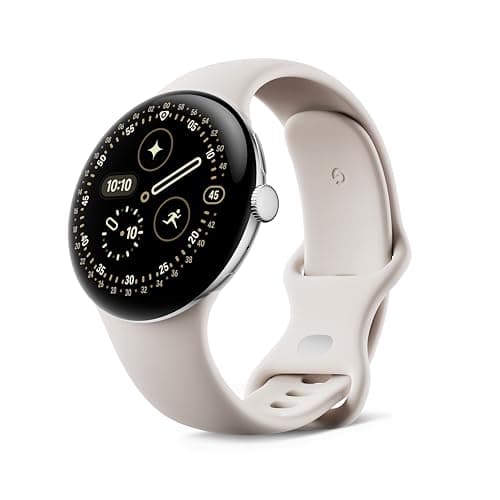 Image of Google Pixel Watch 4 (45 mm) - Android smartwatch with Domed Display, Comprehensive Health and Fitness Tracking and Help from Gemini - Polished Silver Aluminium Case - Porcelain Active Band - LTE