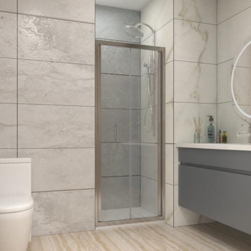 Image of NRG 800 x 1900mm Bathroom Bi- Fold Shower Door for Wet Room Shower Enclosures Chrome Framed Space Saving