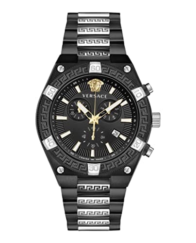 Image of Versace Men's Sporty Greca Watch Chronograph Black Silver 46 mm VESO01022, black
