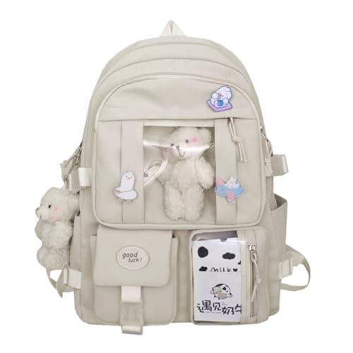 Image of LHHMZ Kawaii School Backpack for Girls Causal Travel School Bags Large Aesthetic Backpack Handbag with Pin and Accessories