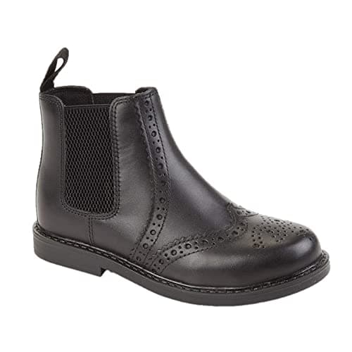 Image of Roamers Boys Leather Ankle Boots with Perforated Design, Black, Size 5 UK