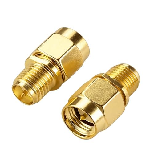 Image of SEYUGOPTI 2pcs SMA Male to RP-SMA Female Adapter, Coaxial Cable Connector for Wi-Fi Antenna Signal Booster Radio Extension Cable FPV Drone, Gold