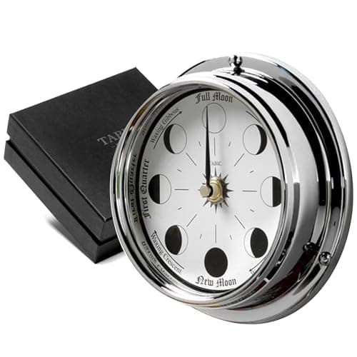 Image of Tabic Handmade Chrome Moon Phase Clock in Solid Brass case - Elegant Full Moon Wall Clock with white dial, Perfect Decorations and Gift