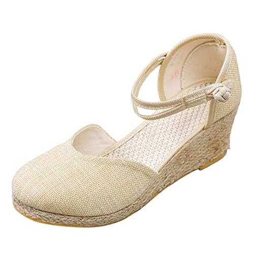 Image of 2026 Shoes Slope Heel Sandals Breathable Buckle Strap Sandals Women Generic, beige, 6 UK