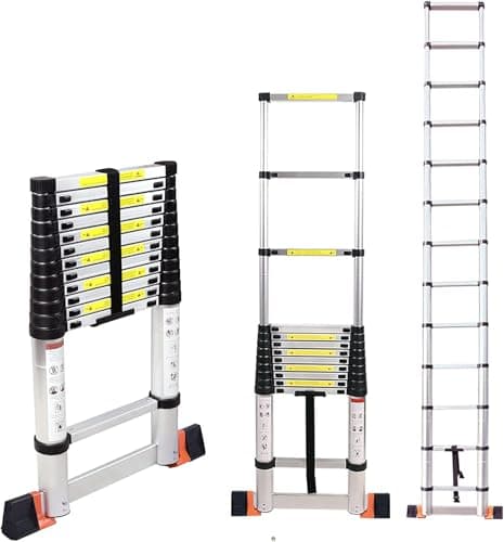 Image of REDCAMP 3.8M Aluminum Telescopic Ladder with Stabiliser Bar, Folding Extension Telescoping Ladder 3.8M, 330 LBS Capacity